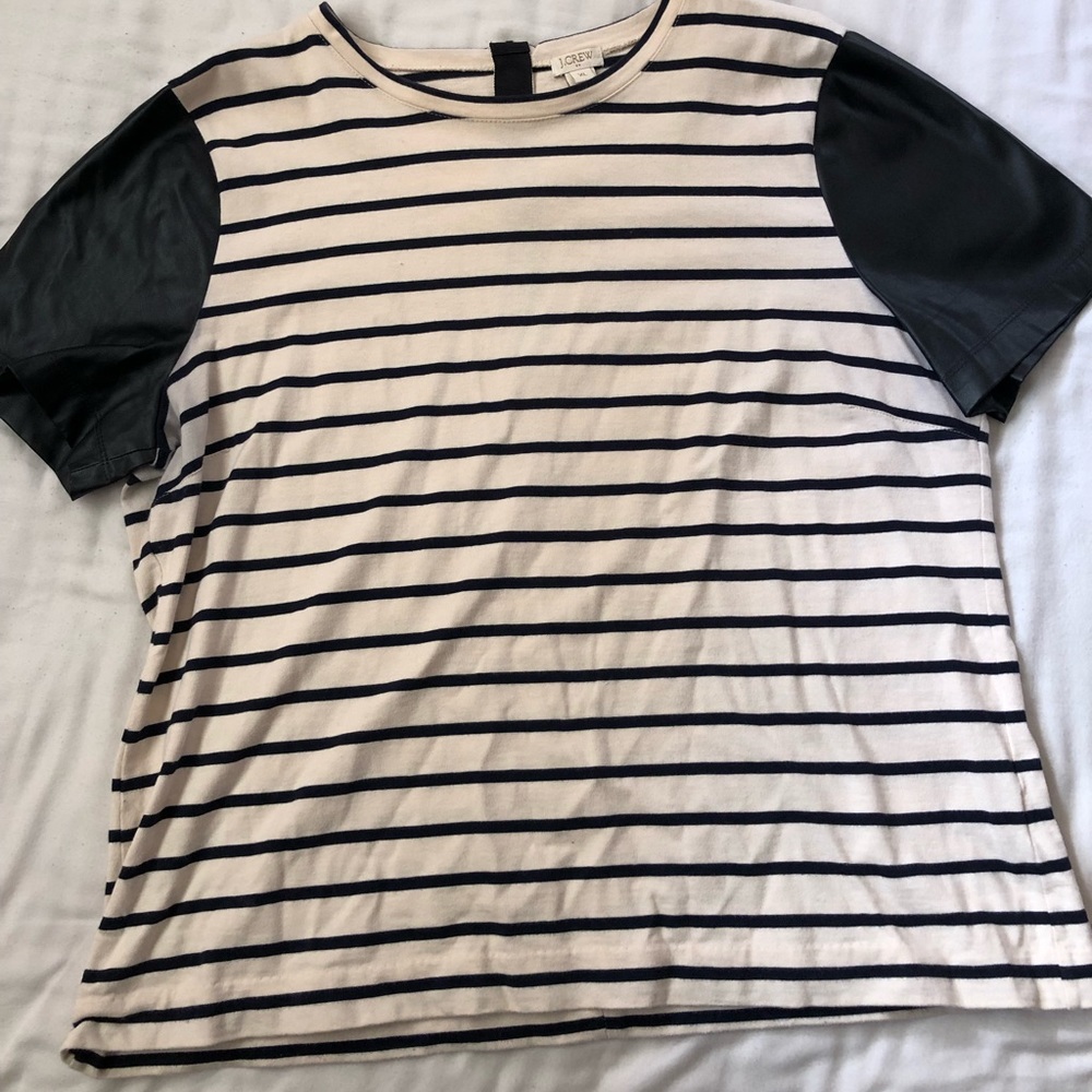 J. Crew Striped Shirt with Leather Sleeves